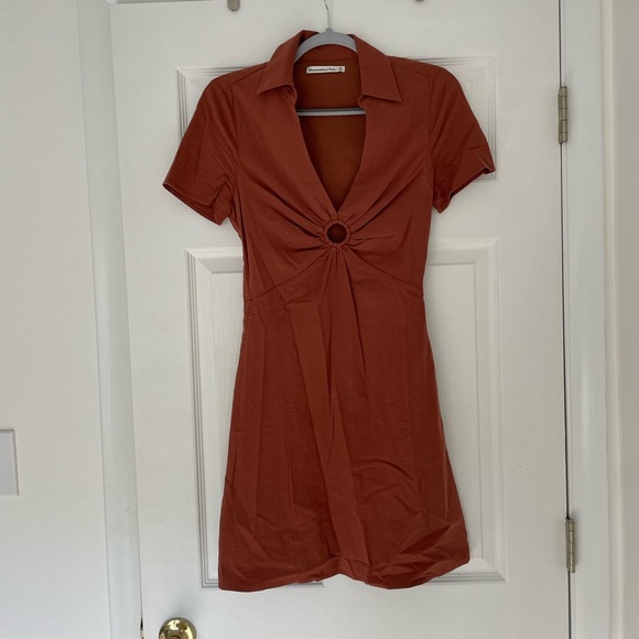 Rust colored Abercrombie and fitch deep V dress, SMALL TALL - Picture 1 of 3